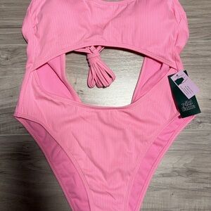wild fable Pink Ribbed One-Piece Swimsuit with Front Cutout size M